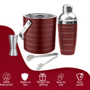 Stainless Steel Ice Bucket with Tong, Peg Measurer & Cocktail Shaker - Cherry