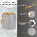 Stainless Steel - Double Wall Pattern Design Ice Bucket with Tong - Off White & Gold (PVD Coated)