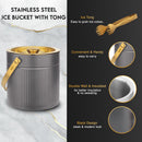 Stainless Steel - Double Wall Pattern Design Ice Bucket with Tong - Gun Metal & Gold (PVD Coated)