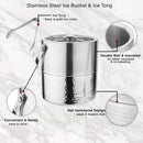 Stainless Steel - Double Wall Ice Bucket with Tong - Half Hammered