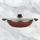 GREBLON Non Stick Kadhai with Glass Lid (Gas Stove Compatible Only) - Copper, 26cm