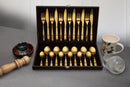 Cyra - Gold PVD Coated Premium Stainless Steel Cutlery Set with Portable Gift Box - Matt, 24 Pcs Set