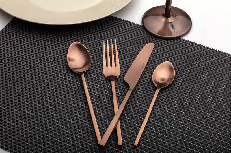 Ridge - Copper (PVD Coated) Premium Stainless Steel Cutlery - Matt, 24 Pcs Set