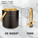Stainless Steel - Double Wall Pattern Design Ice Bucket with Tong - Black & Gold (PVD Coated)
