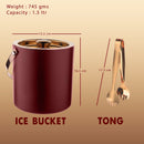 Stainless Steel - Double Wall Ice Bucket with Tong - Cherry & Copper