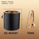 Stainless Steel - Double Wall Ice Bucket with Tong - Black & Copper | Upto 4 Whiskey Glasses FREE