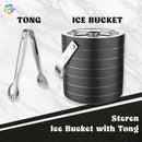 Stainless Steel Double Wall Ice Bucket with Tong - Black | 2 Whiskey Glasses FREE