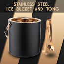 Stainless Steel - Double Wall Ice Bucket with Tong - Black & Copper | Upto 4 Whiskey Glasses FREE