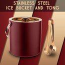 Stainless Steel - Double Wall Ice Bucket with Tong - Cherry & Copper