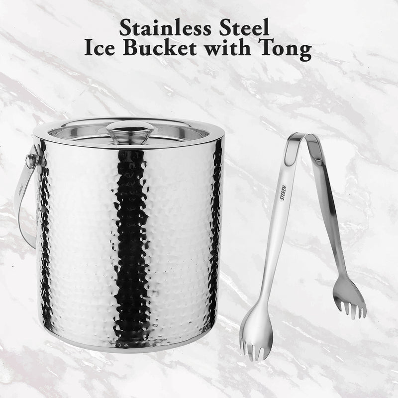 Stainless Steel - Double Wall Ice Bucket with Tong - Full Hammered
