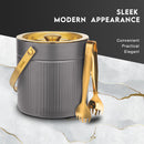 Stainless Steel - Double Wall Pattern Design Ice Bucket with Tong - Gun Metal & Gold (PVD Coated)