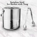 Stainless Steel - Double Wall Ice Bucket with Tong - Half Hammered