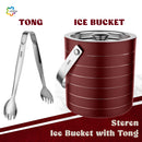 Stainless Steel Double Wall Ice Bucket with Tong - Cherry | 2 Whiskey Glasses FREE