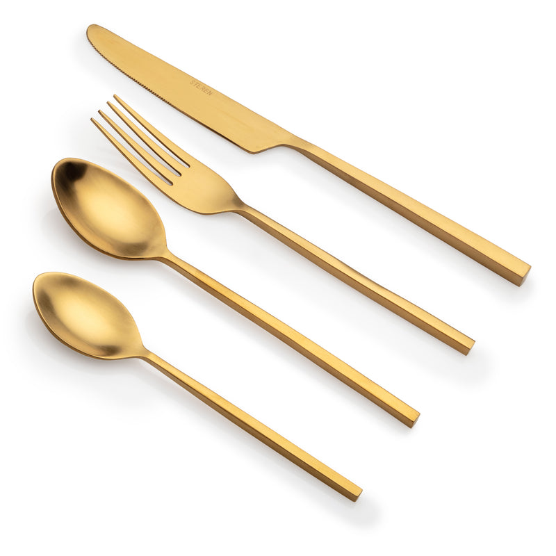 Ridge - Gold (PVD Coated) Premium Stainless Steel Cutlery - Matt, 24 Pcs Set