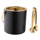Stainless Steel - Double Wall Ice Bucket with Tong - Black & Gold | Upto 4 Whiskey Glasses FREE