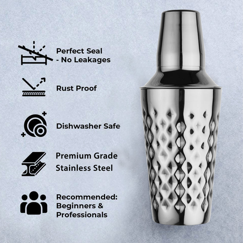 Diamond - Cocktail Shaker with Strainer & Peg Measurer - 500 ml