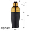 Stainless Steel - Cocktail Shaker Black & Gold (PVD Coated) - 500 ml