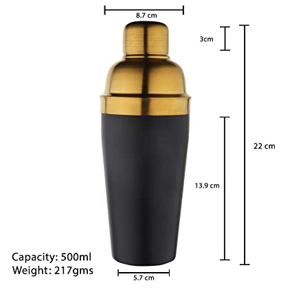 Stainless Steel - Cocktail Shaker Black & Gold (PVD Coated) - 500 ml