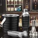 Stainless Steel Ice Bucket with Tong, Peg Measurer & Cocktail Shaker - Black Ring