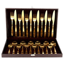 Cyra - Gold PVD Coated Premium Stainless Steel Cutlery Set with Portable Gift Box - Glossy, 24 Pcs Set