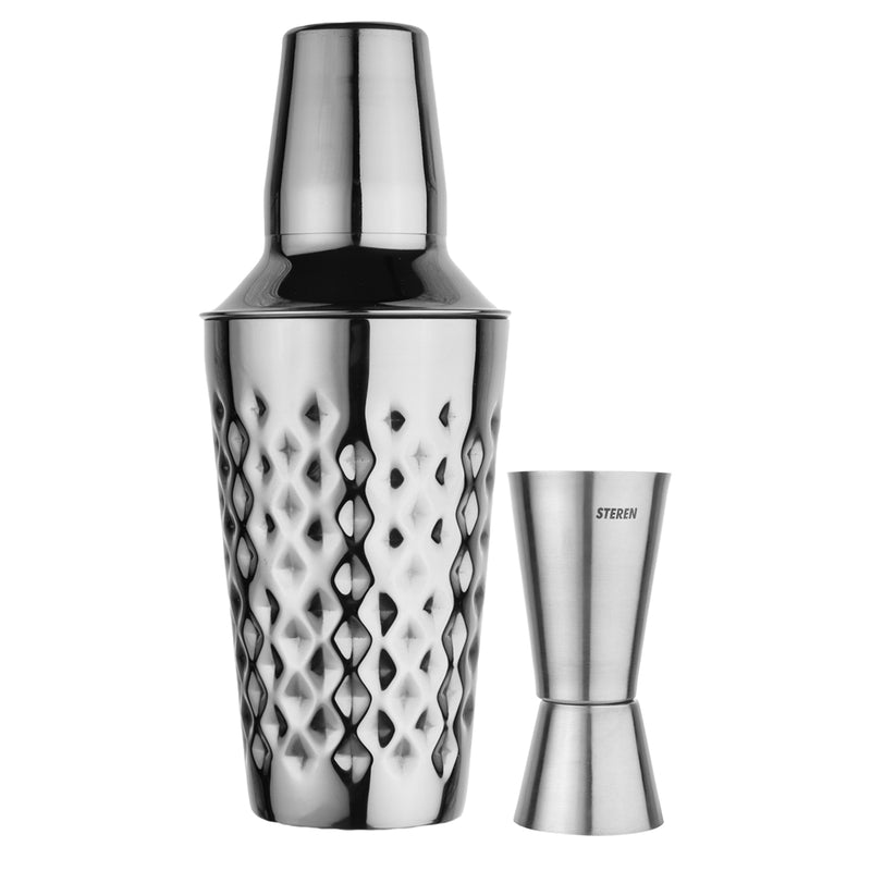 Cocktail Shaker with Built-in Bartender Strainer & Peg Measurer - Diamond, 500 ml