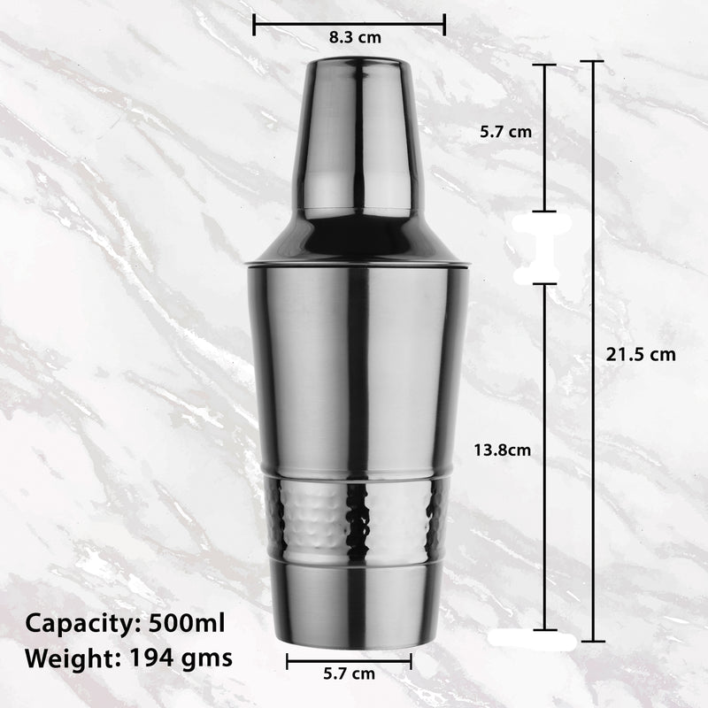 Stainless Steel Cocktail Shaker with Strainer - Hammered Band, 500 ml