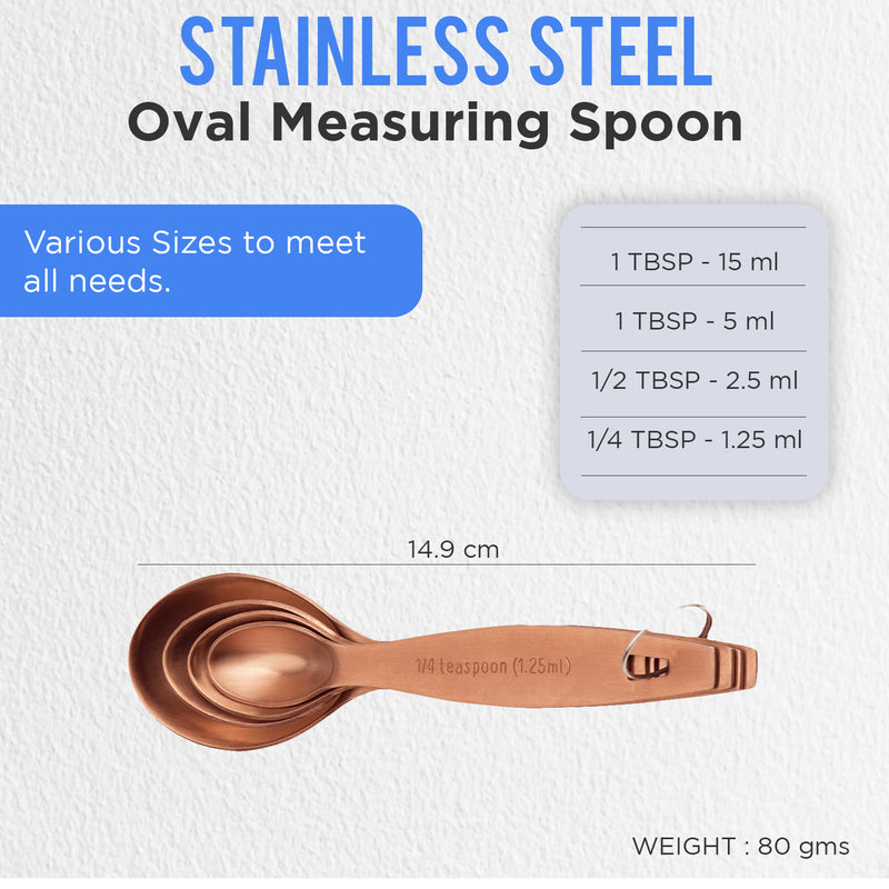 Stainless Steel - Measuring Spoon, Oval Rosegold- Matt Finish | Set of 4