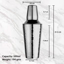 Stainless Steel Cocktail Shaker with Strainer - Full Hammered, 500 ml