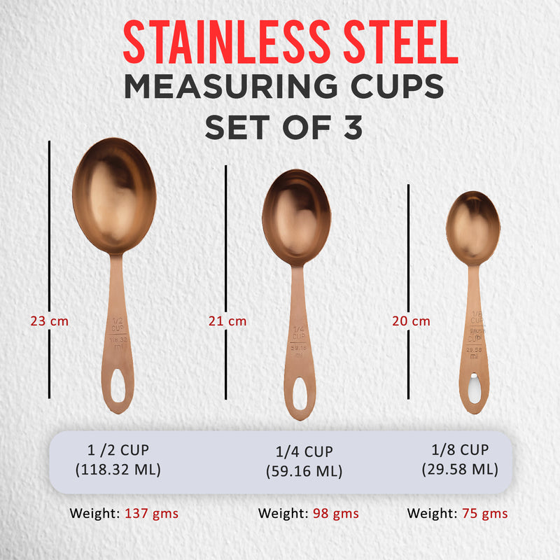 Stainless Steel Measuring Cup, Oval - Rosegold Matt Finish, Set of 3