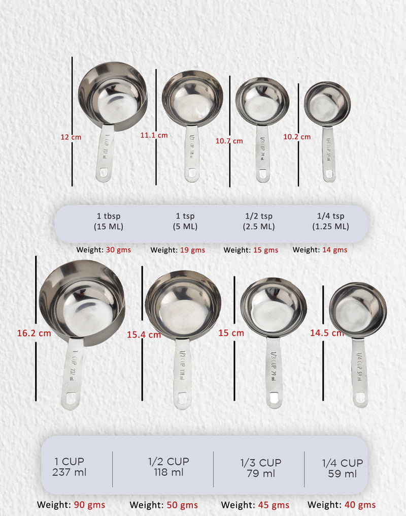 Stainless Steel - Measuring Cup & Spoon Set - Round