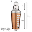 8 Drink Recipe Cocktail Shaker with Strainer - Bronze, 750 ml by Steren Impex