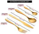 Cyra - Gold PVD Coated Premium Stainless Steel Cutlery Set with Portable Gift Box - Glossy, 24 Pcs Set