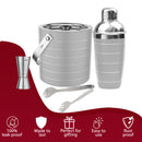 Stainless Steel Ice Bucket with Tong, Peg Measurer & Cocktail Shaker - Off White