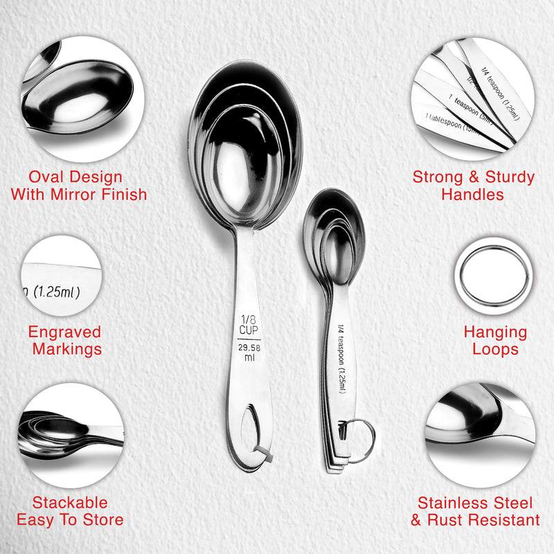 Stainless Steel - Measuring Cup & Measuring Spoon Set - Oval
