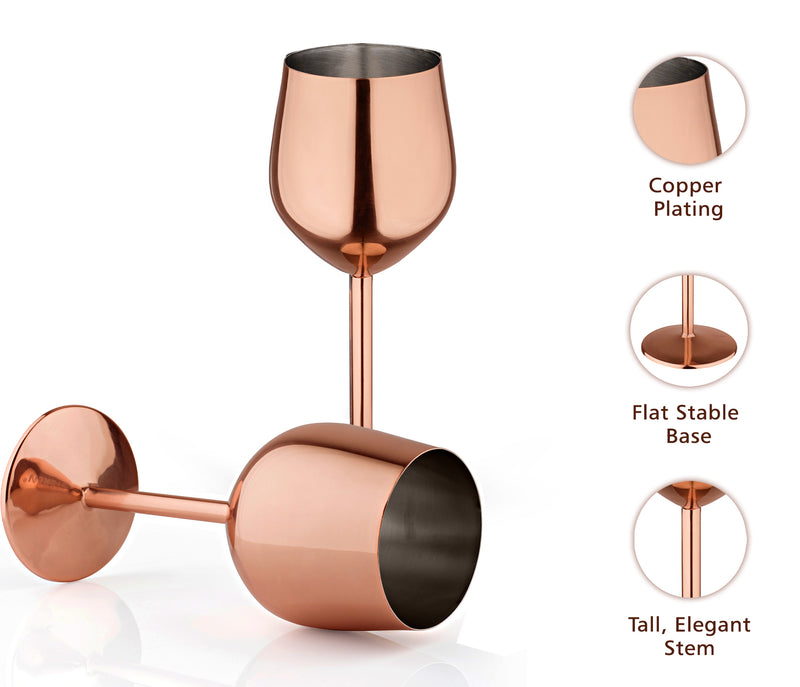 Stainless Steel Wine Goblet/Glasses Copper - Set of 2, 375 ml