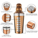 8 Drink Recipe Cocktail Shaker with Strainer (PVD Coated) - Copper, 750 ml by Steren Impex
