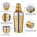 8 Drink Recipe Cocktail Shaker with Strainer (PVD Coated) - Gold, 750 ml by Steren Impex