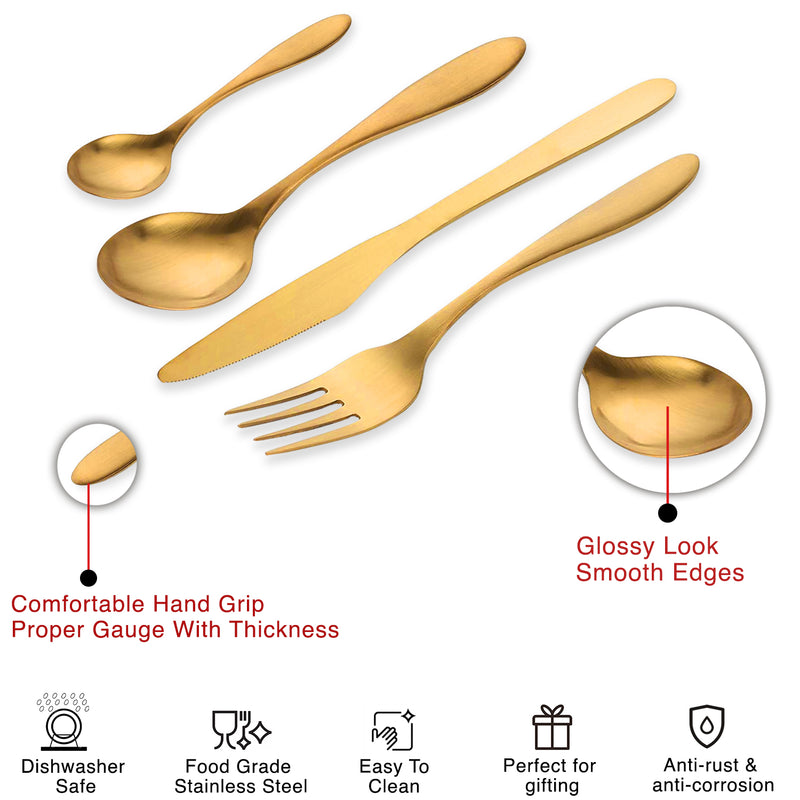 Cyra - Gold PVD Coated Premium Stainless Steel Cutlery Set with Portable Gift Box - Glossy, 24 Pcs Set
