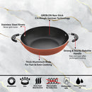 GREBLON Non Stick Kadhai with Glass Lid (Gas Stove Compatible Only) - Copper, 24cm
