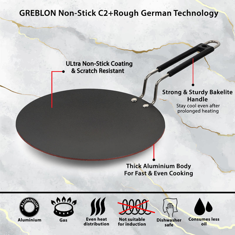 GREBLON Non Stick Dosa Tawa (Gas Stove Compatible Only) - Copper, 25cm
