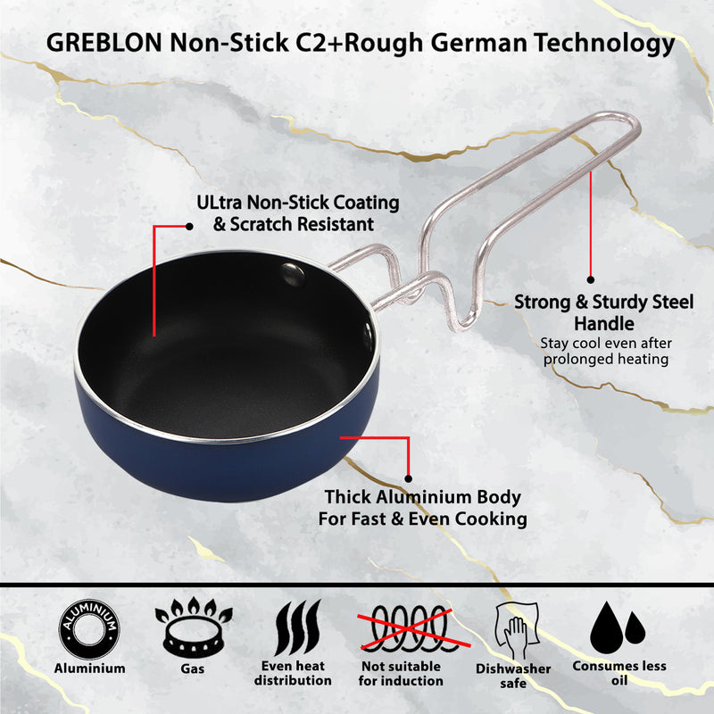 GREBLON Non Stick Tadka Pan (Gas Stove Compatible Only) - Blue, 11cm