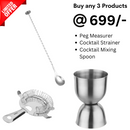 Stainless Steel - Peg Measurer 30/60 ml, Cocktail Strainer and Cocktail Mixing Spoon just @699