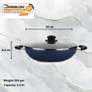GREBLON Non Stick Kadhai with Glass Lid (Gas Stove Compatible Only) - Blue, 24cm