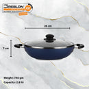 GREBLON Non Stick Kadhai with Glass Lid (Gas Stove Compatible Only) - Blue, 26cm