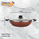 GREBLON Non Stick Kadhai with Glass Lid (Gas Stove Compatible Only) - Copper, 26cm