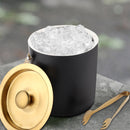 Stainless Steel - Double Wall Ice Bucket with Tong - Black & Gold | Upto 4 Whiskey Glasses FREE