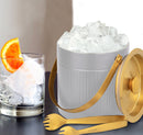 Stainless Steel - Double Wall Pattern Design Ice Bucket with Tong - Off White & Gold (PVD Coated)