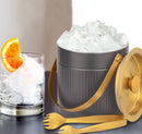 Stainless Steel - Double Wall Pattern Design Ice Bucket with Tong - Gun Metal & Gold (PVD Coated)