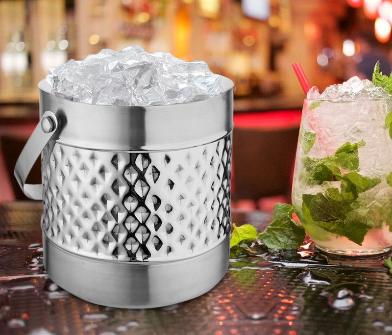Stainless Steel - Double Wall Ice Bucket with Tong - Diamond