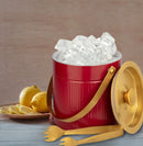 Stainless Steel Double Wall Pattern Design Ice Bucket with Tong - Cherry & Gold (PVD Coated)